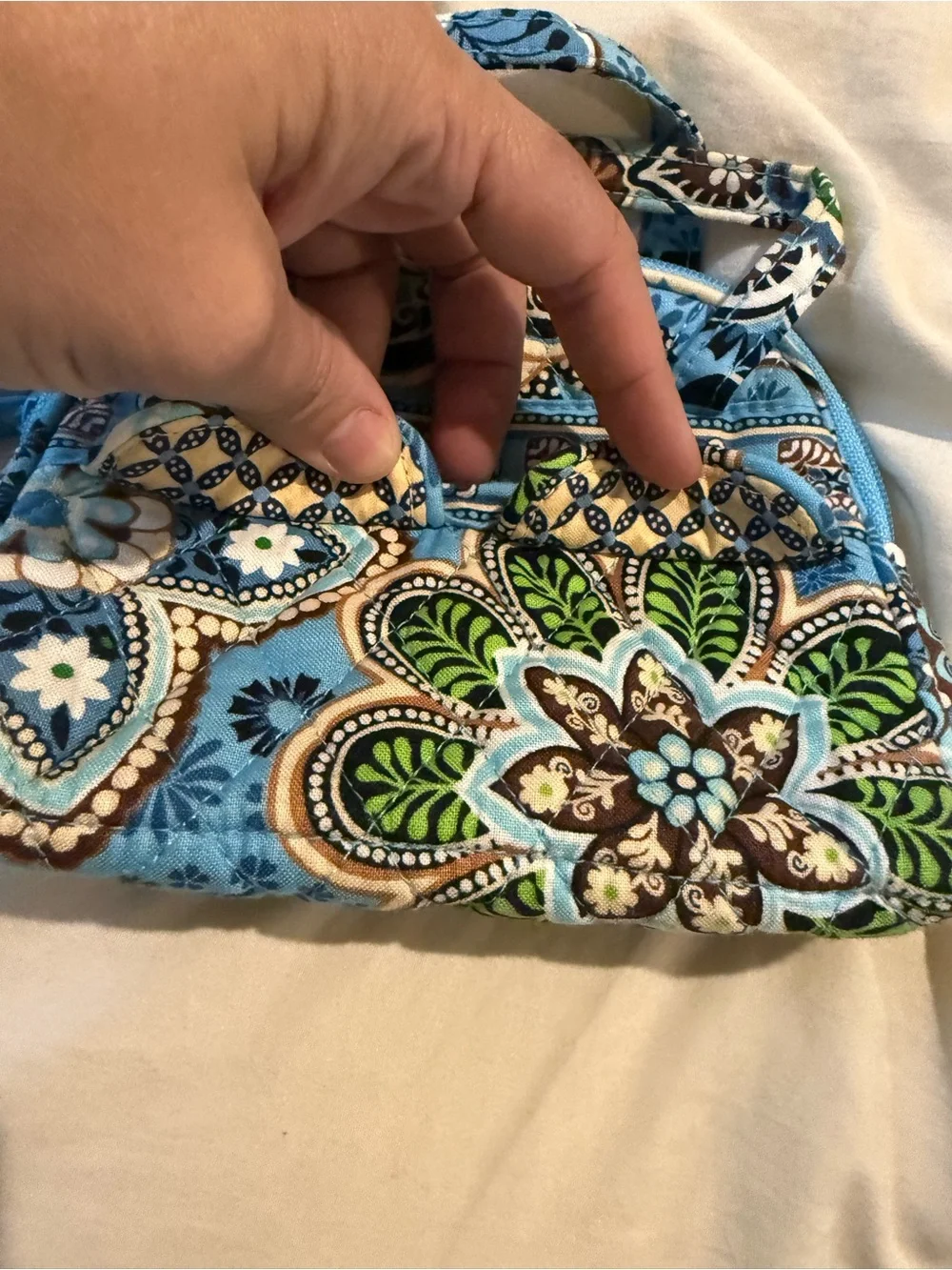 Vera Bradley Blue Floral Quilted Mini Handbag Cosmetic Bag